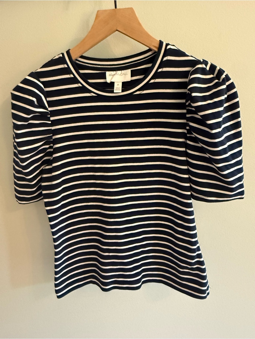 Alice McCall Space Place Tee Size M Navy White Stripe Puff Sleeve Top